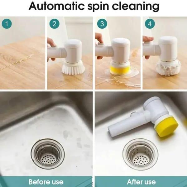 Electric Spin Scrubber – USB Rechargeable Multi-Functional Cleaning Brush with 3 Interchangeable Heads