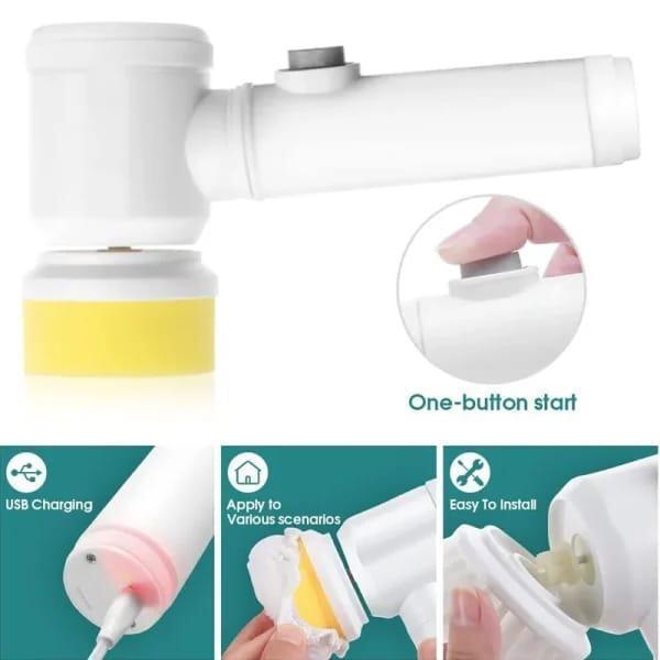 Electric Spin Scrubber – USB Rechargeable Multi-Functional Cleaning Brush with 3 Interchangeable Heads