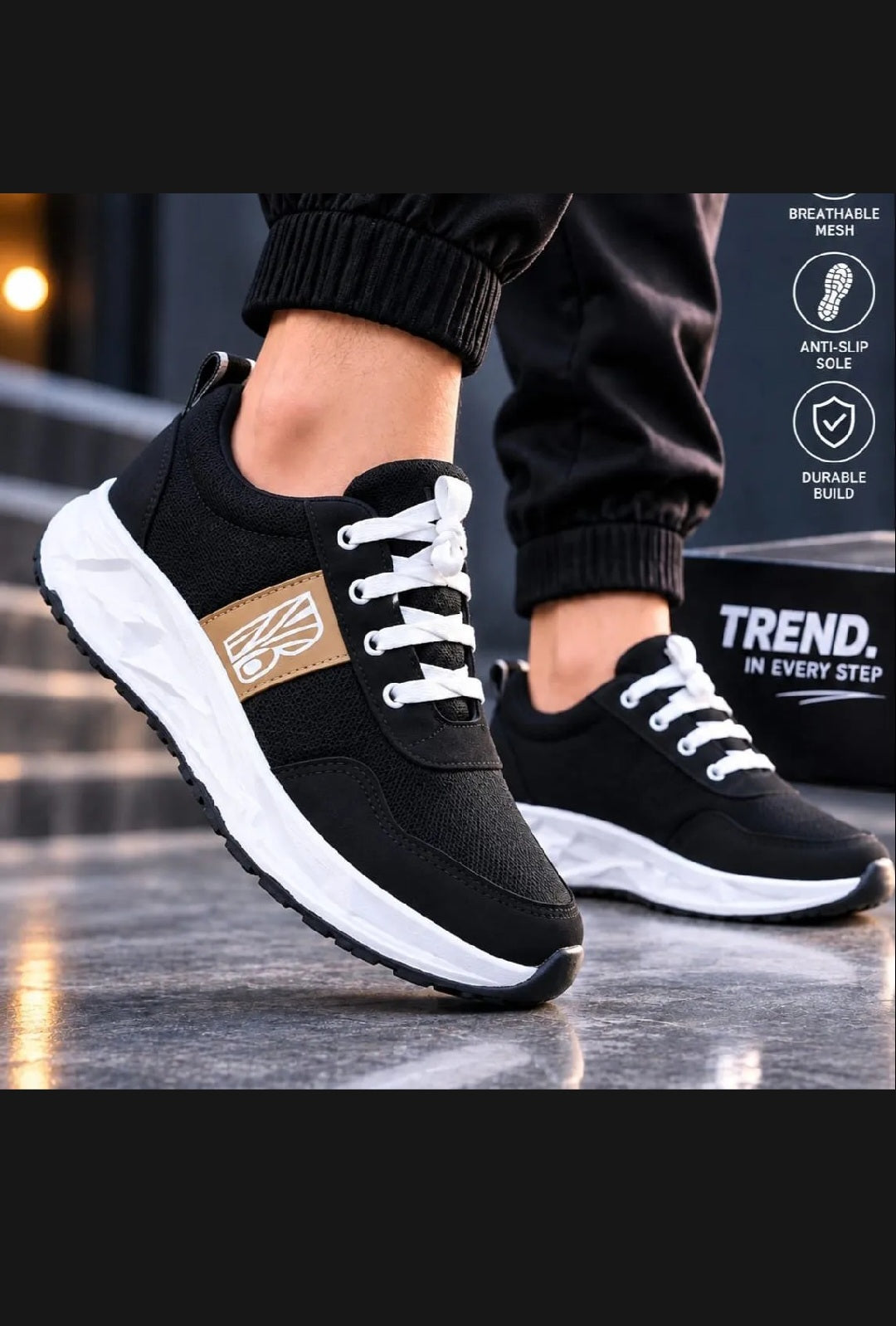 Sports Shoes for Men All Season Textured Neon Accents Woven & Braided Uppers High-Top Stylish Shoes Matte Black Black and Grey Color Available