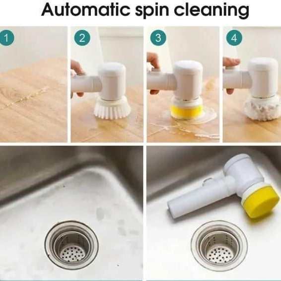 Electric Spin Scrubber – USB Rechargeable Multi-Functional Cleaning Brush with 3 Interchangeable Heads